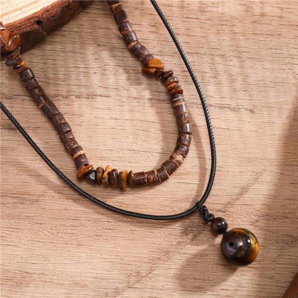 Layered Boho Necklaces For Men Stackable Wooden B… - image 6